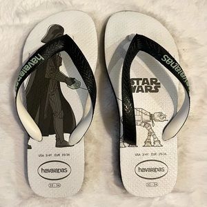 Havaianas Star Wars Flip Flop Sandals Size 3/4 Youth Kids White Darth Vader